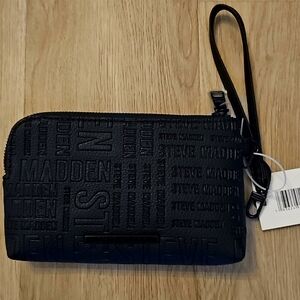 NWT Steve Madden Btrell Double Zip Monogram Black Wristlet/Clutch 8.5"x 5"